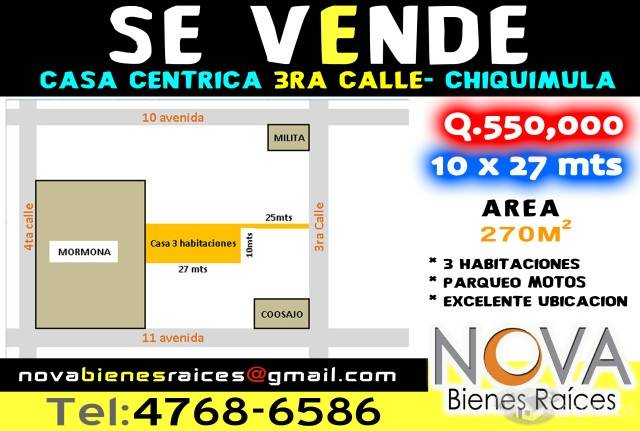 Vendo Bonita Casa en Chiquimula Centrica de 3hab en la 3ra Calle