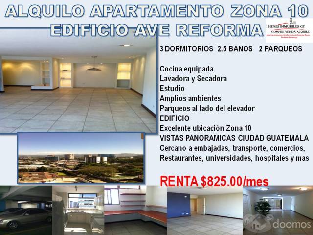 ALQUILO APARTAMENTO ZONA 10 AVE REFORMA - Image 1