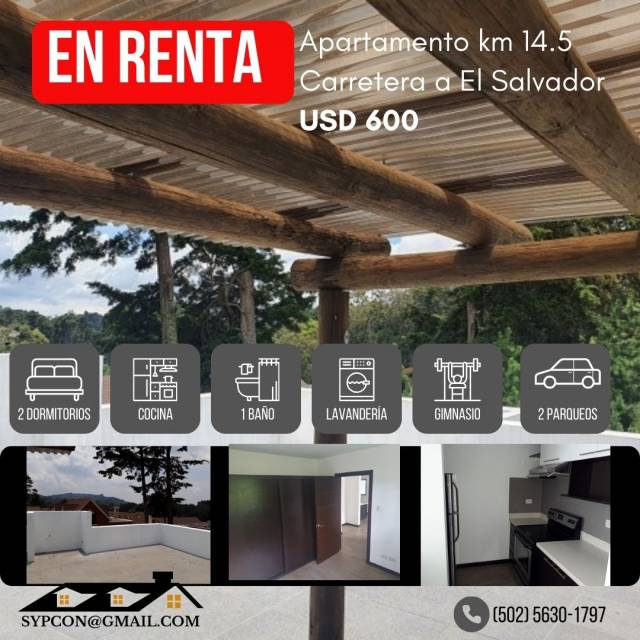 Apartamento en renta km 14.5 carretera a el salvador