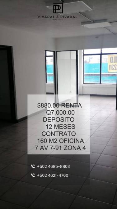 Rento Oficina en zona 4